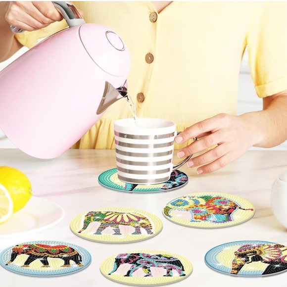 8 Pcs Elephant Diamond Art Coasters Kits with Holder - Picture 4 of 6